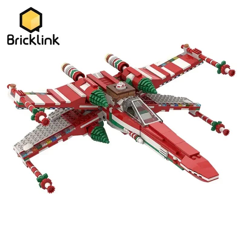 Bricklink MOC Idee Space Wars Astronave Wings Fighter Versione natalizia 4002019 Giocattoli per blocchi di costruzione di aerei per regalo per bambini