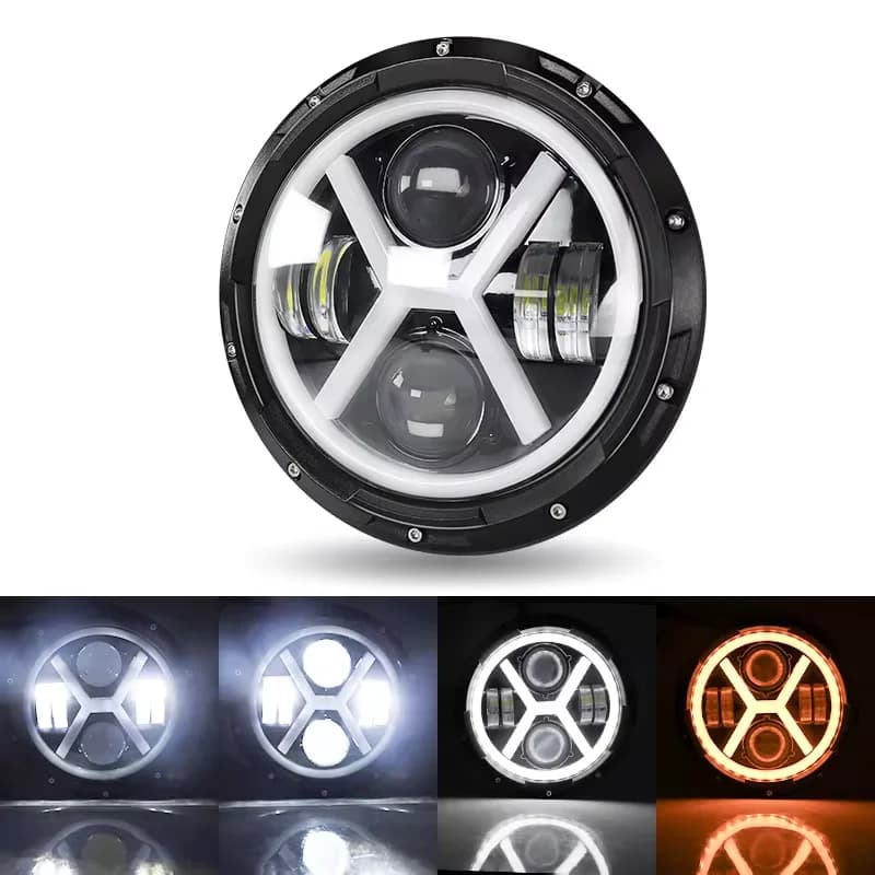 Faro LED Rotondo da 7 Pollici con Occhio d'Angelo DRL, Luce di Guida H4 per Jeep, Fuoristrada e Moto