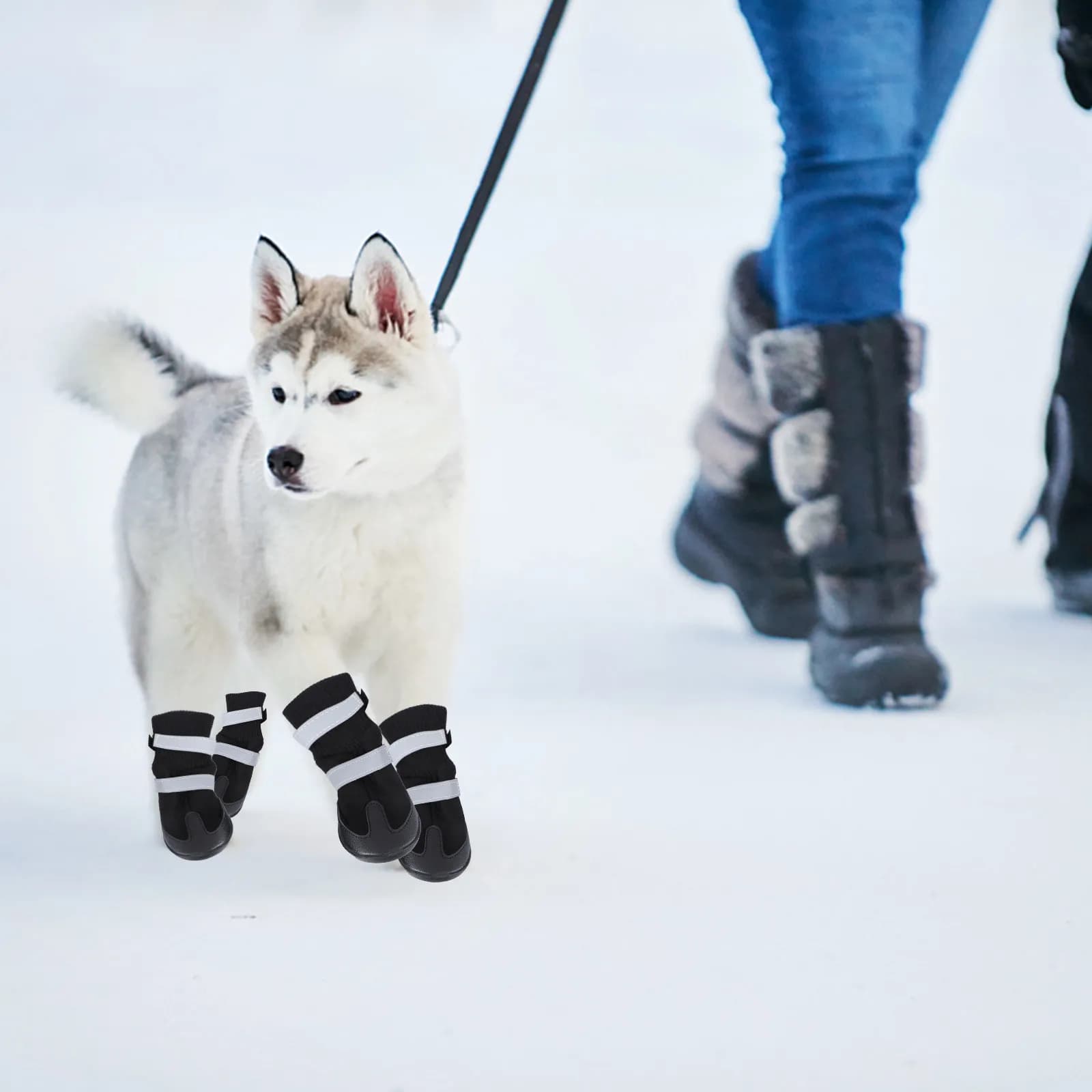 4Pcs Black Dog Boots Size Xl for Medium to Large Dogs PU Terylen Thick Lint All Weather Dog Snow Warm Running Hiking Sports
