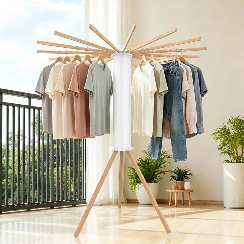 Foldable Tripod Clothes Drying Rack, Portable Collapsible Garment Hanging Rack, No‑Tool Quick‑Assembly Freestanding Laundry