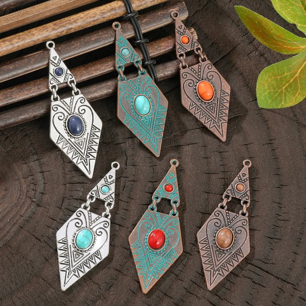 Vintage Ethnic Stone Setting Pendants for Women Earrings Necklaces Pendants Charms Jewelry Making DIY Jewelry Accessories