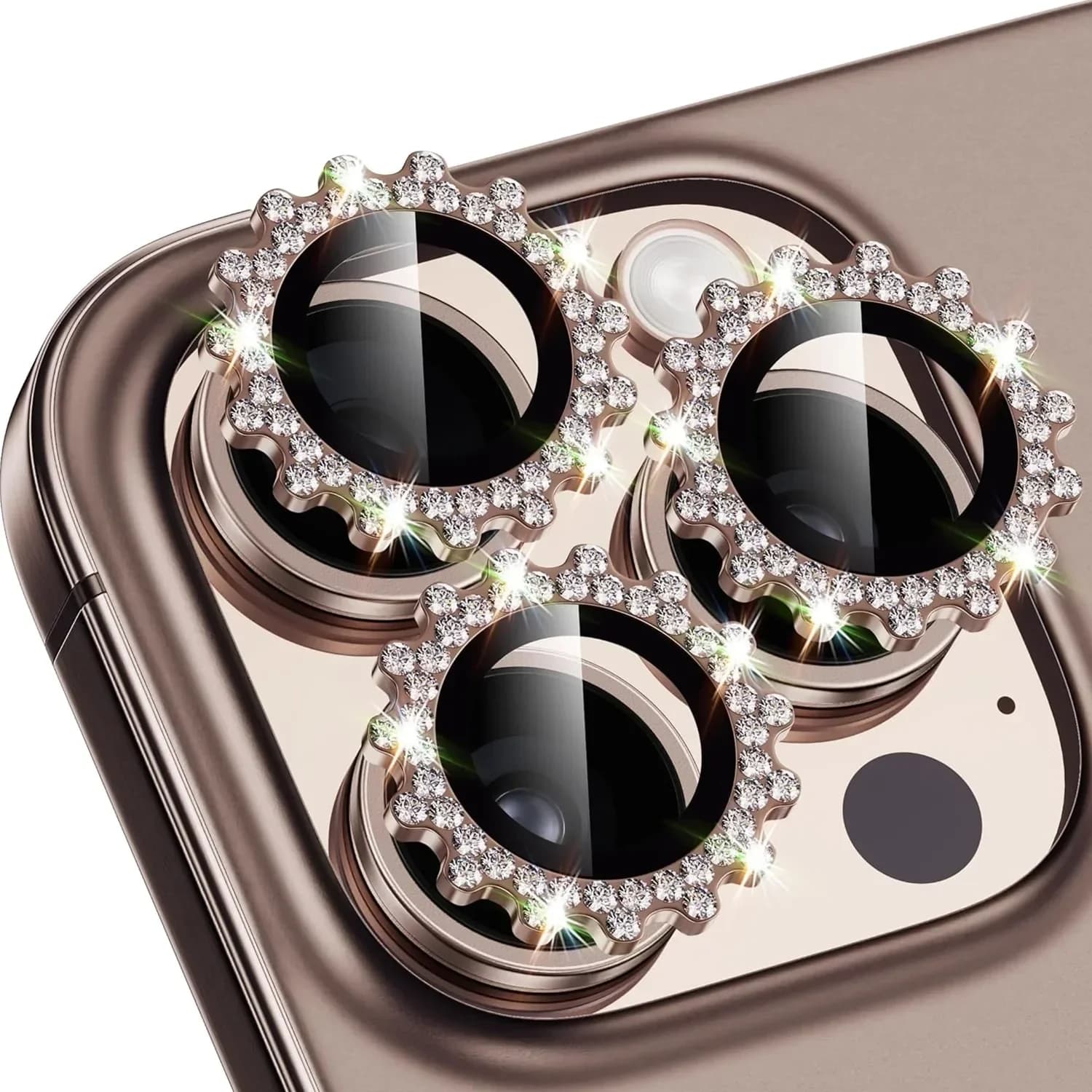 2-3 pezzi Bling 3D Metal Gear Design Diamond Obiettivo della fotocamera Protezione in vetro per IPhone 16 17Pro Max 15Pro Custodia Anelli amichevoli