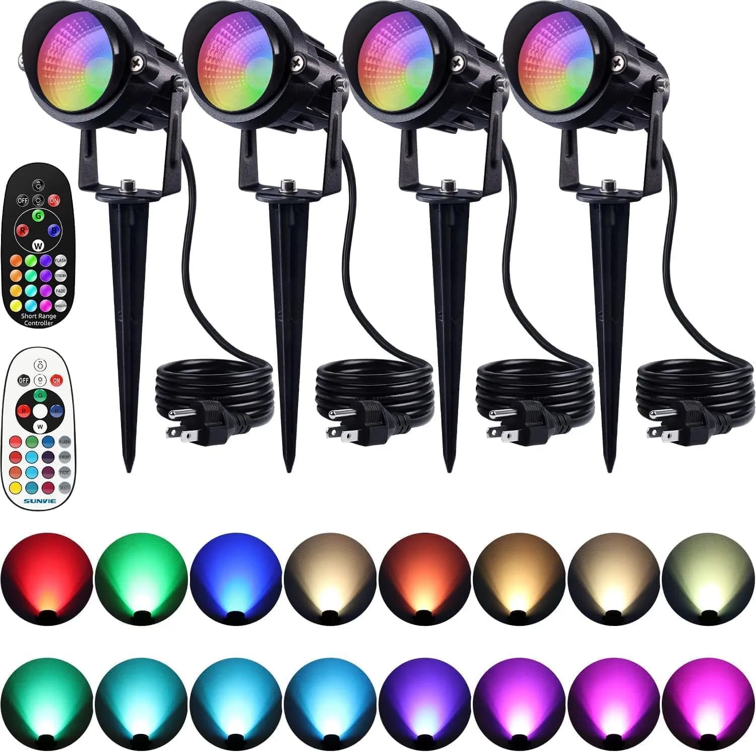 Faretti da Esterno RGBW da 12W con Telecomando, Illuminazione Impermeabile per Giardino, Cortile e Patio, Confezione da 4