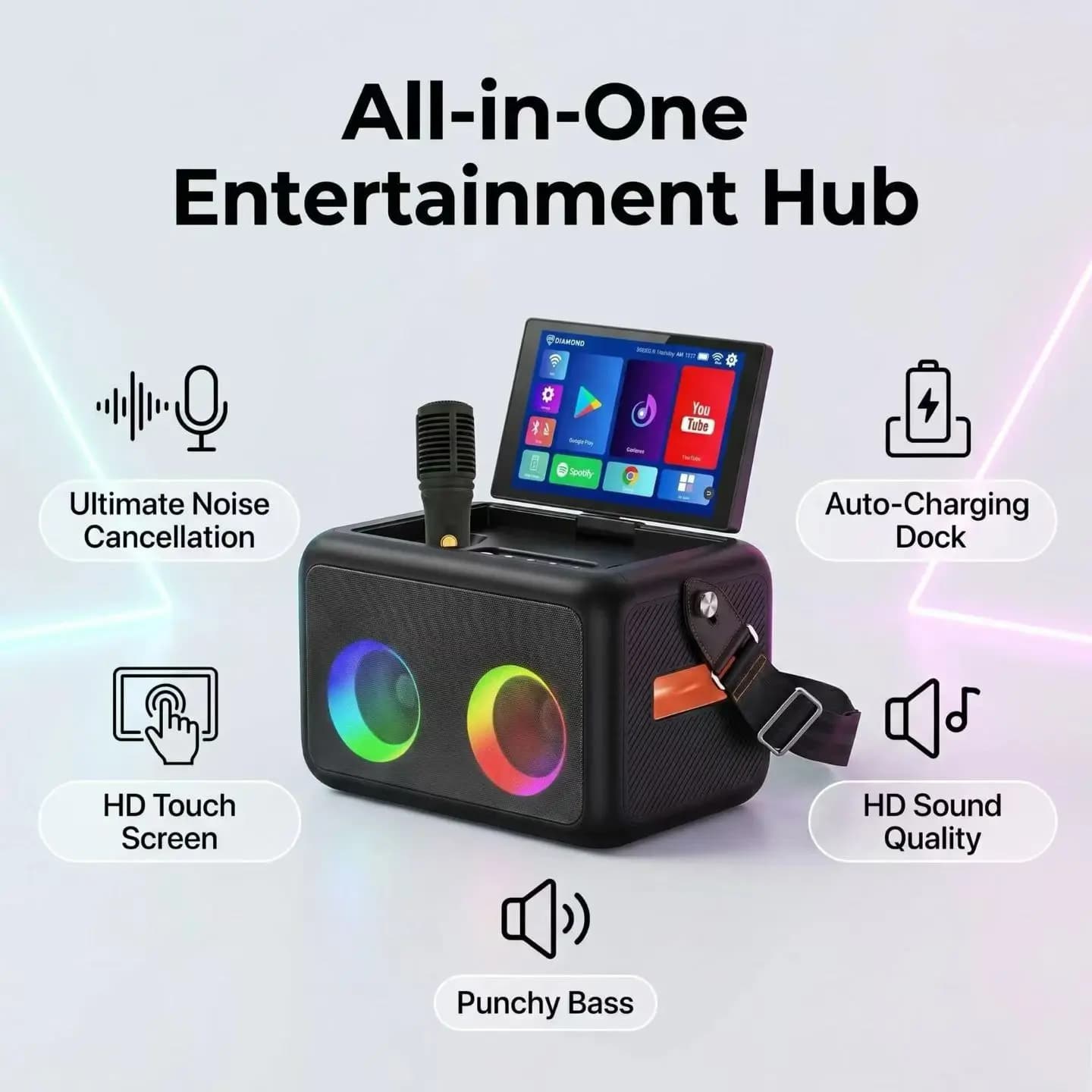 Android Karaoke Machine with Touch Screen, WiFi Smart Speaker System with Lyrics Display for Home KTV Party
