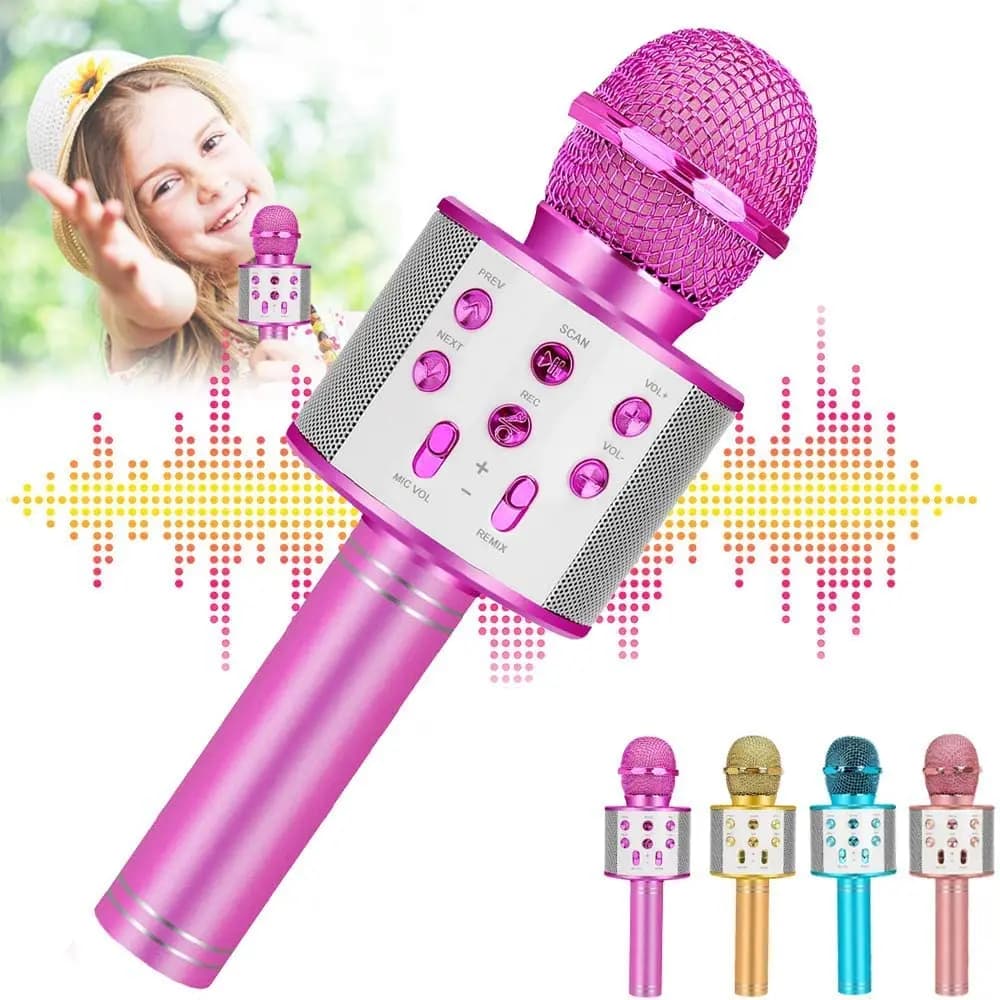 Altoparlante per microfono karaoke Bluetooth wireless portatile per bambini, microfono per macchina da canto per feste in casa, giocattoli divertenti per bambini