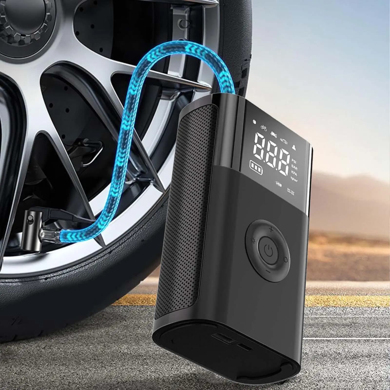 Pompa d'Aria Elettrica con Spegnimento Automatico, Gonfiatore per Pneumatici in Plastica ABS, Compressore Portatile per Veicoli, Moto e Biciclette