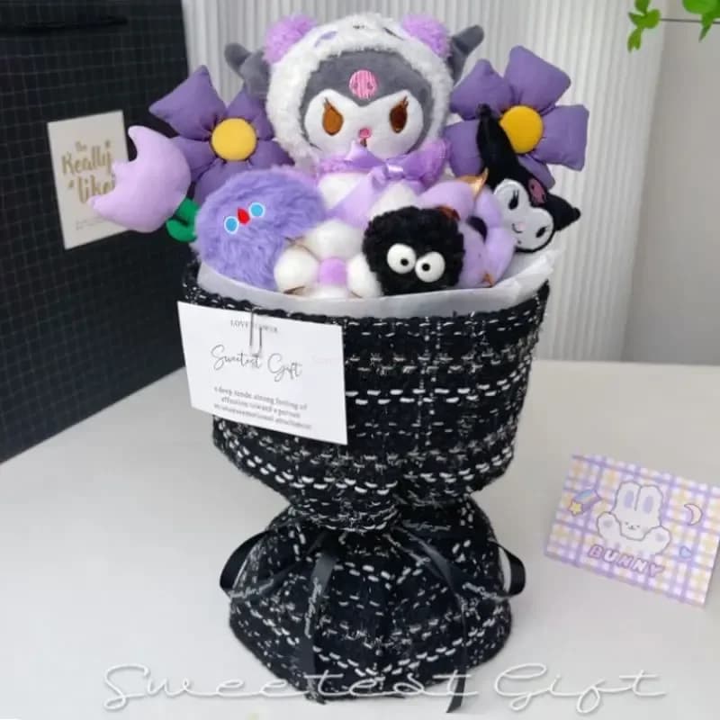 Nuovo Peluche Sanrio Kuromi, Bouquet di Fiori Cartoon Hellokitty Cinnamoroll, Giocattolo Imbottito Kawaii, Bambola Decorativa, Regalo di San Valentino per Ragazze