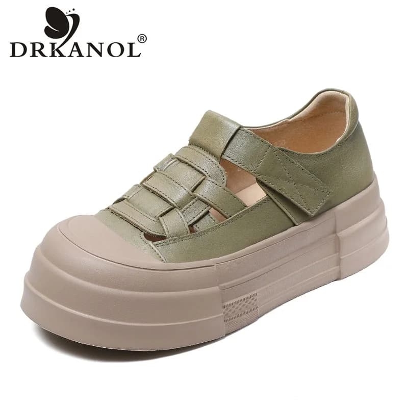 DRKANOL 2026 Scarpe Casual Romane in Vera Pelle con Plateau Grosso, Traspiranti e Intrecciate, con Fondo Spesso, Modello Estivo