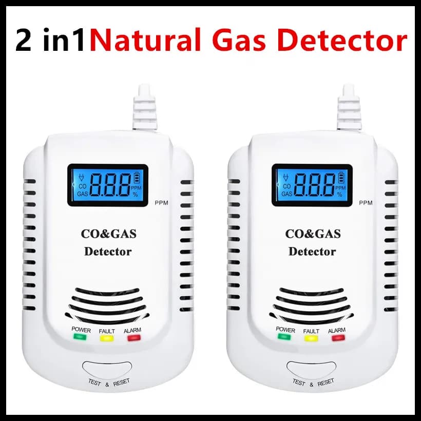 Rilevatore di monossido di carbonio 2 in 1 Rilevatore di gas naturale, monitor del rilevatore di perdite di gas combustibile per Co, GPL, metano in cucina