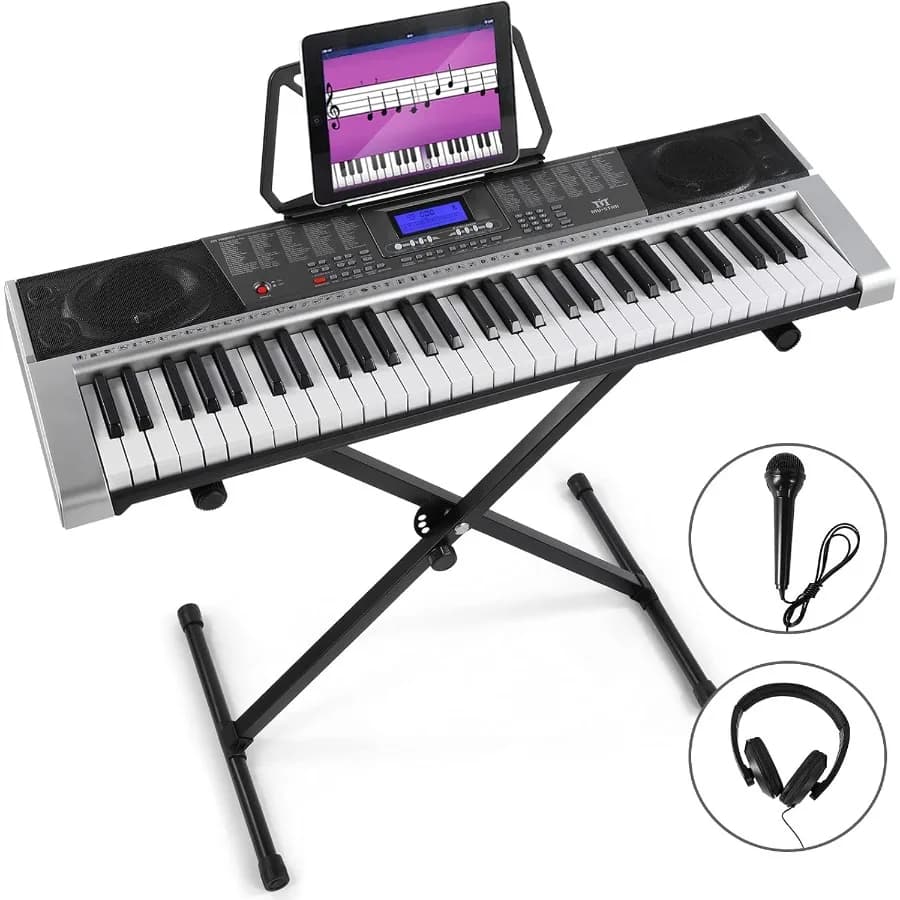 Tastiera per pianoforte elettrico a 61 tasti con supporto per principianti Tastiere a grandezza naturale con schermo LCD Cuffie Microfono Alimentazione pubblicitaria