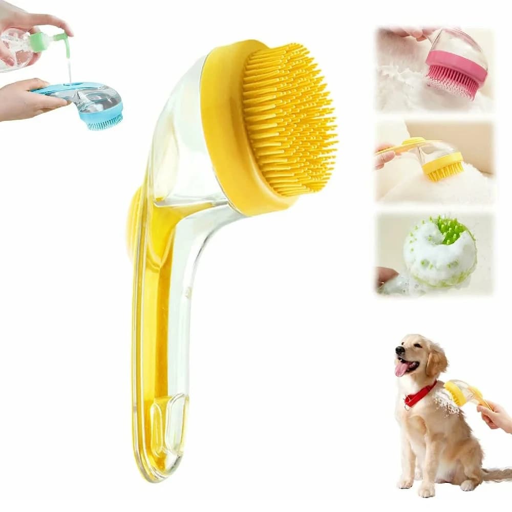 1PCS 2-in-1 Dog Cat Bath Brush with Shampoo Dispenser, Pet Grooming Scrubber Supplies for Long & Short Hair Dogs Cats