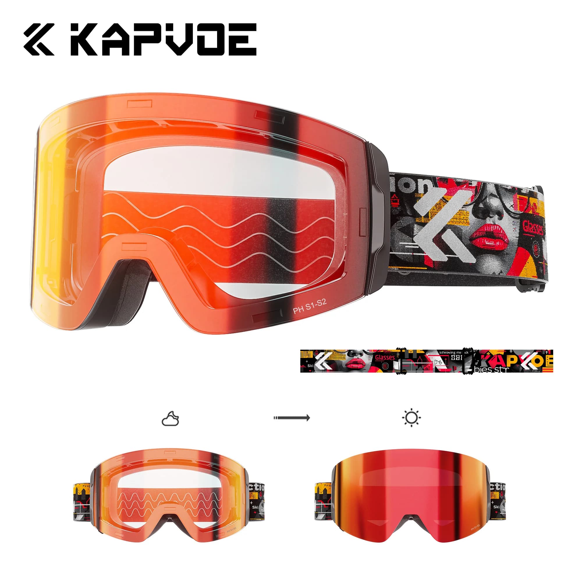 Maschera da Sci Kapvoe 2026 Antiappannamento per Snowboard e Neve, Occhiali da Uomo con Lenti Cilindriche UV400, Accessori per Motoslitte e Moto d'Acqua