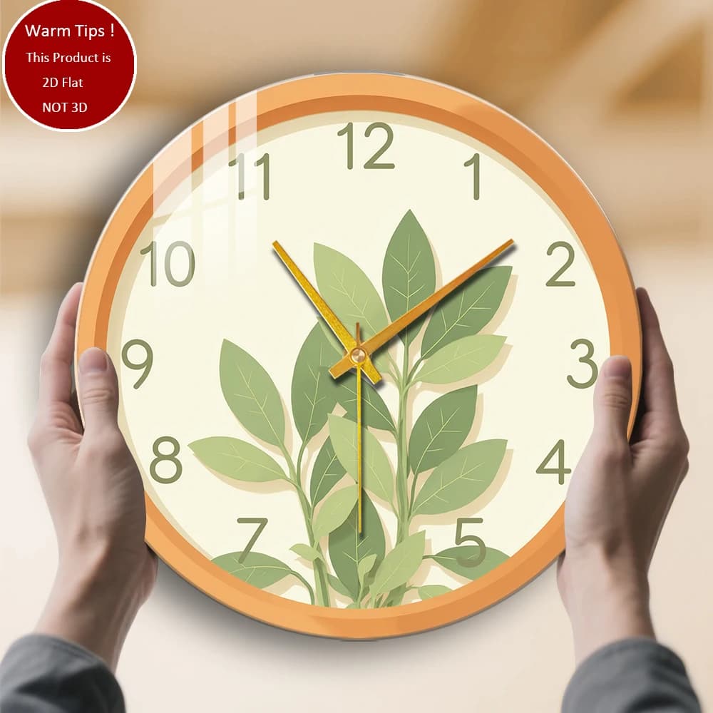 Tempered glass wall clock with green leaves suitable for wall decorations or table display everywhere