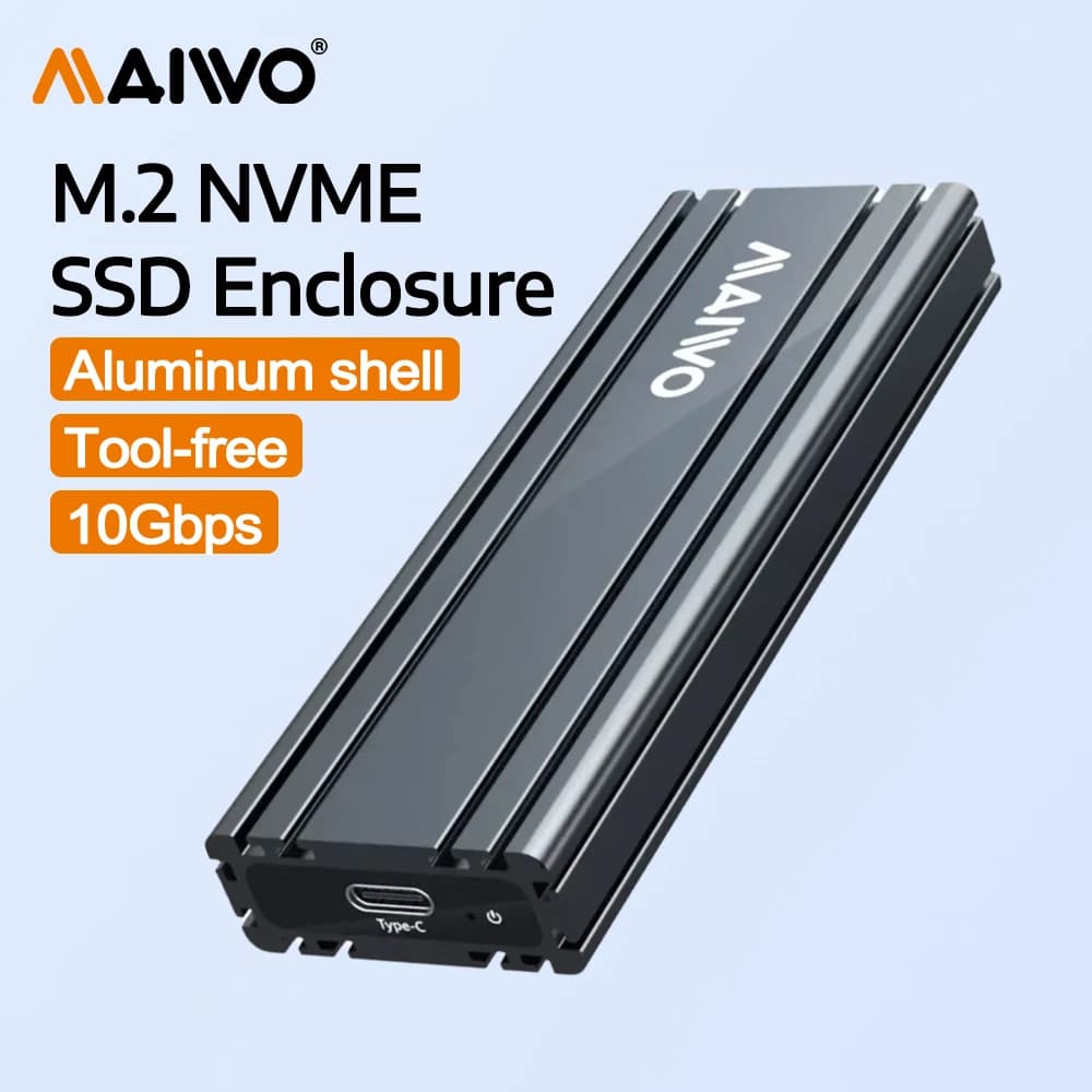 Case MAIWO per SSD M2 NVME, custodia per SSD con USB 3.2 Gen2 10Gbps, adattatore PCIe M.2 SSD, box esterno per disco rigido Type-C, guscio in alluminio