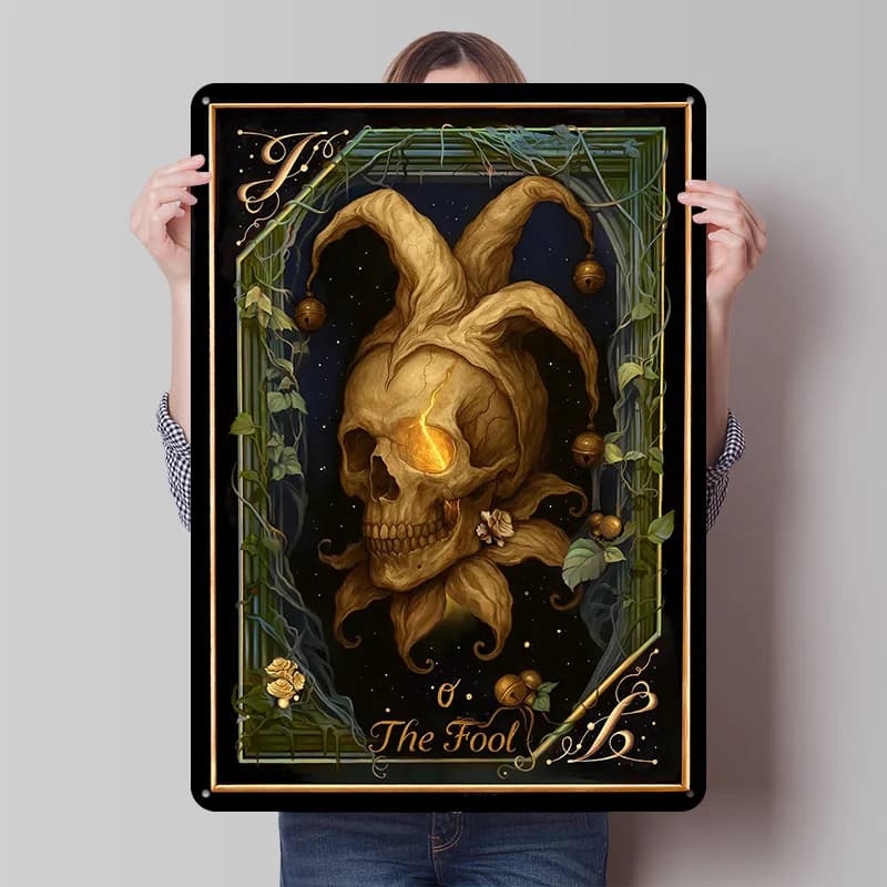 The Fool Tarot Card Poster in metallo Targhe in metallo Poster sulle decorazioni murali Targa in metallo personalizzata per la decorazione della parete Decorazione della casa