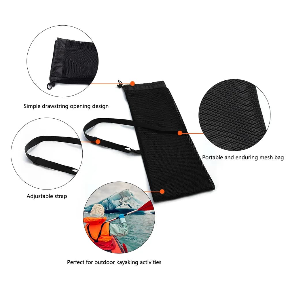 Borsa a rete con coulisse per pagaie da kayak e canoa, con scomparto per pagaie a gambo diviso, per stoccaggio e trasporto