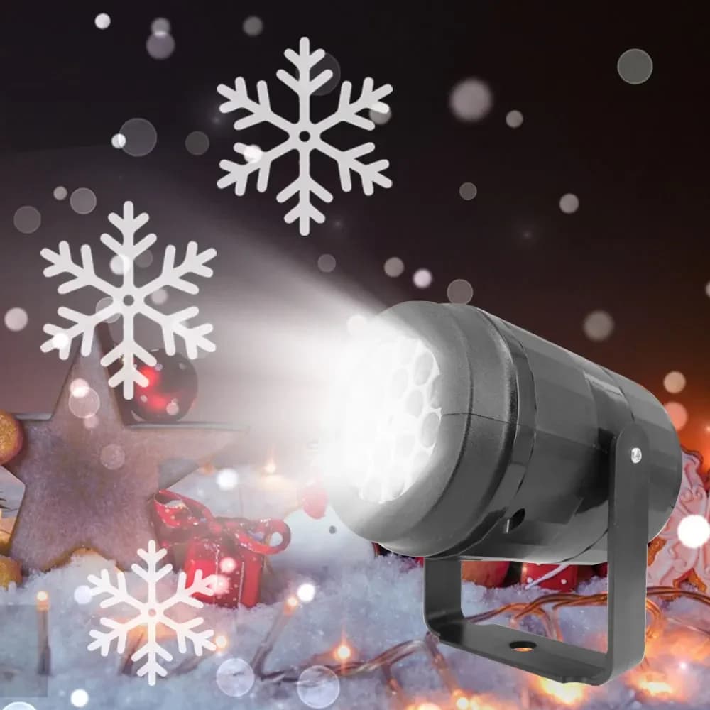 E5 Capodanno LED Natale Proiettore dinamico bianco con fiocco di neve Luci di proiezione da palco rotanti per esterni Decorazione del soffitto della camera da letto