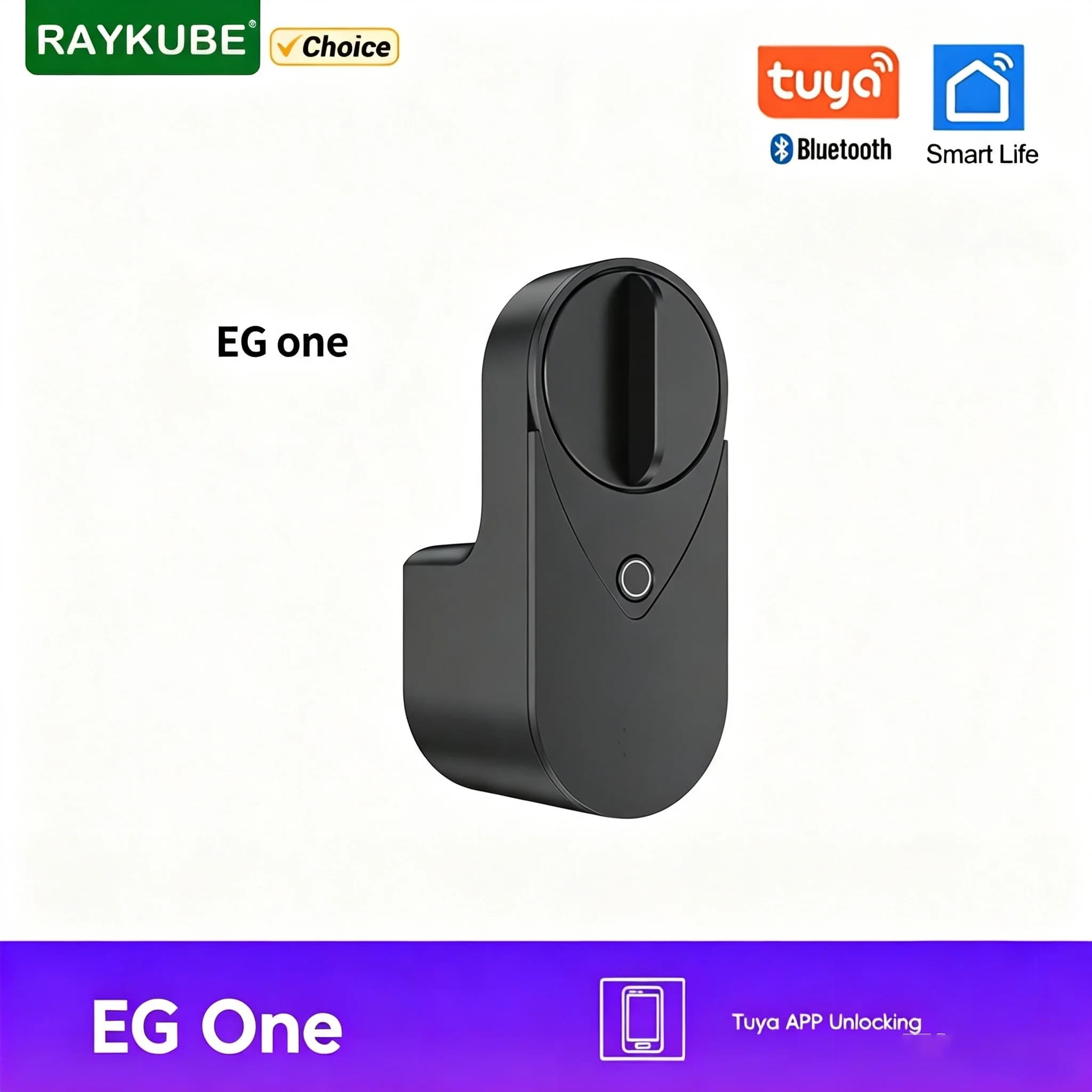 RAYKUBE EG One Tuya BLE Smart Lock, Drill-Free Easy Install Door Lock, App Unlock for Apartment