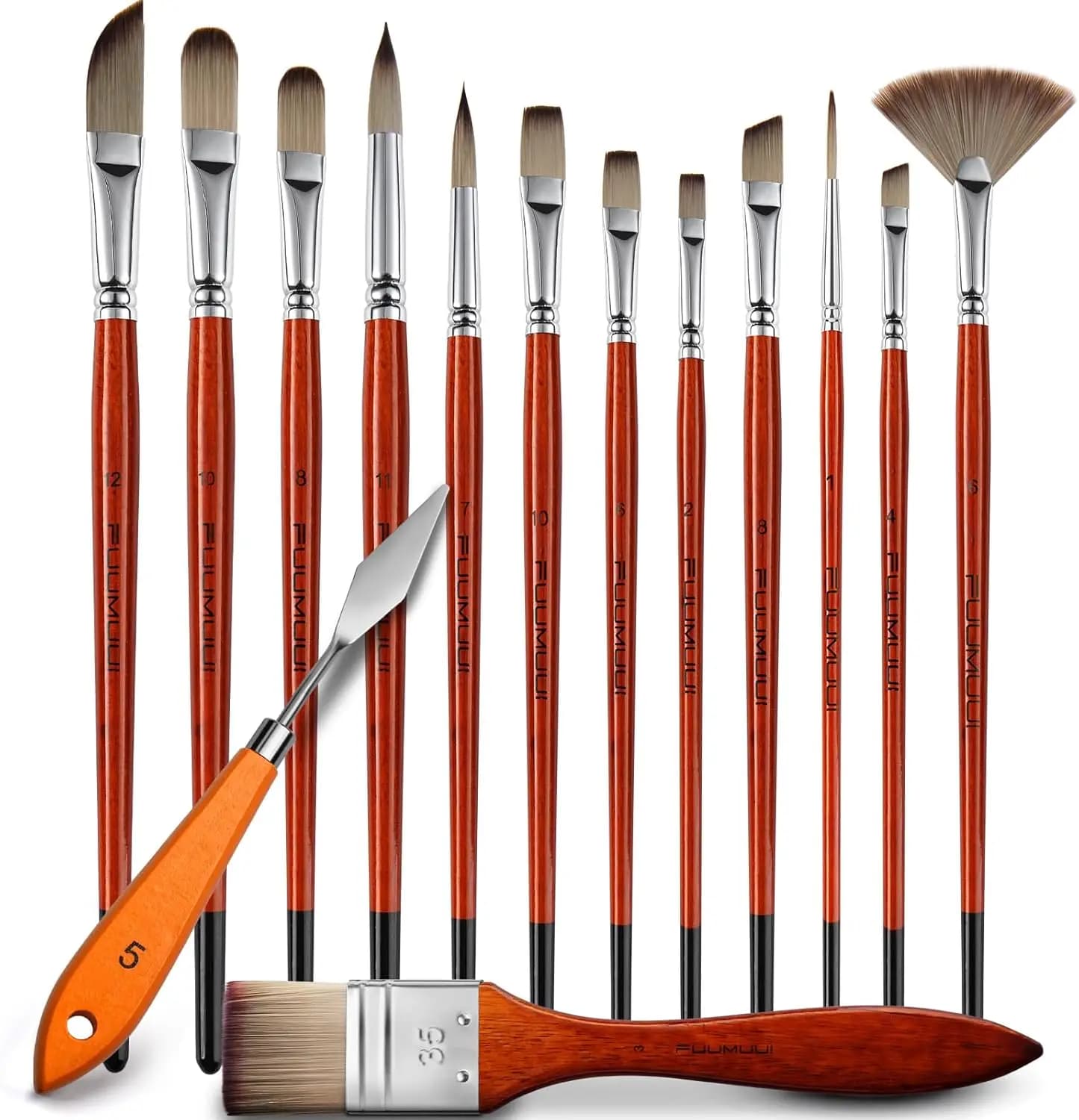 14pcs Acrylic Paint Brush Set with Palette Knife - Professional Synthetic Bristles for Oil & Acrylic Canvas