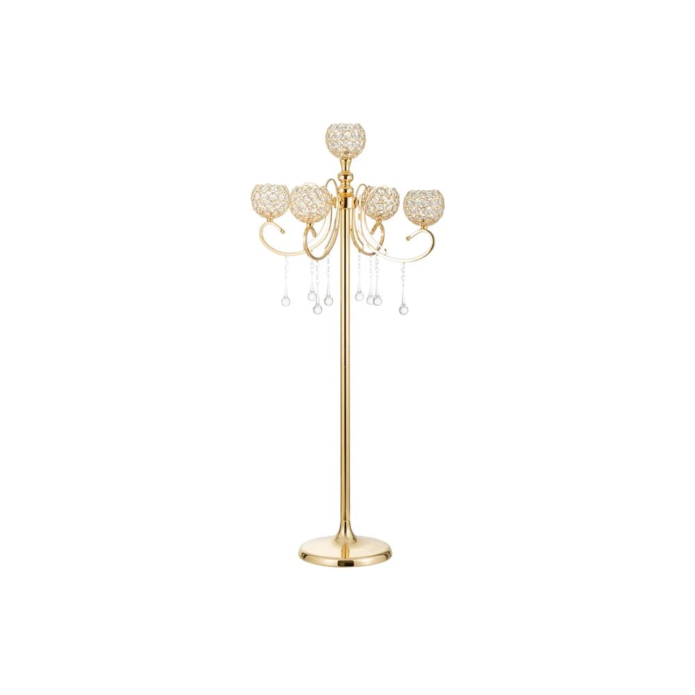 Floor Candelabra For Centerpieces, 45.3in Tall 5Branch Candle Holder With Crystal Beaded Chandelier Holder Stand For Wedding Ai