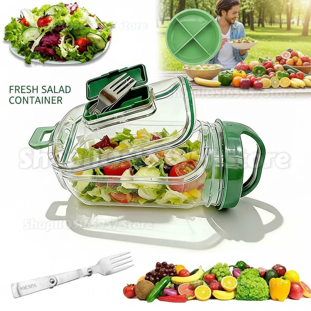 Nuovo Contenitore Portatile in Plastica per Insalata 2026, Tutto-in-Uno, a Prova di Perdite, Riutilizzabile, Ciotola Fresca per Preparazione Pasti