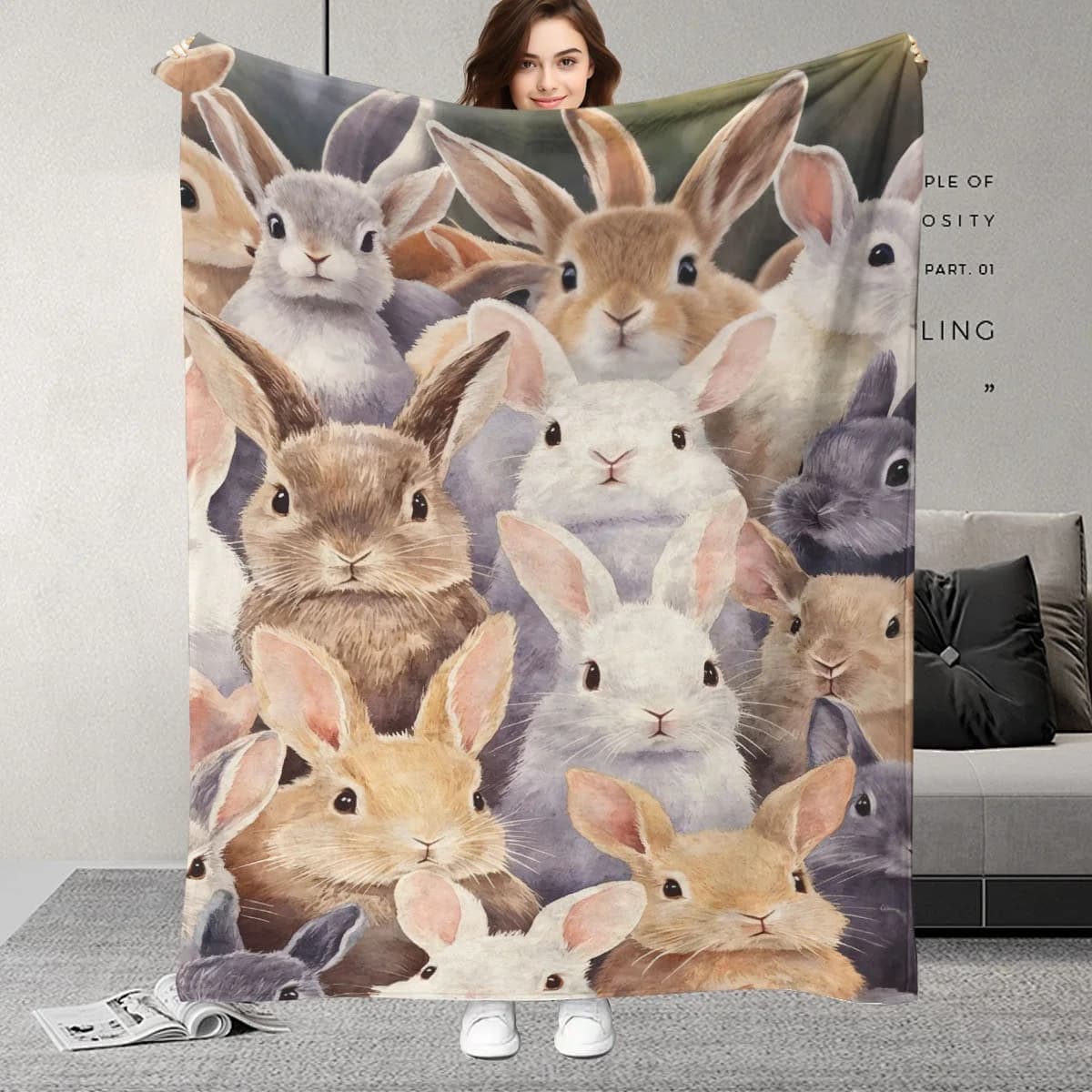 Coperta in flanella, regalo di Pasqua, motivo con coniglietto dei cartoni animati, morbida, calda, leggera | Scelta ideale per divani, camere da letto, uffici