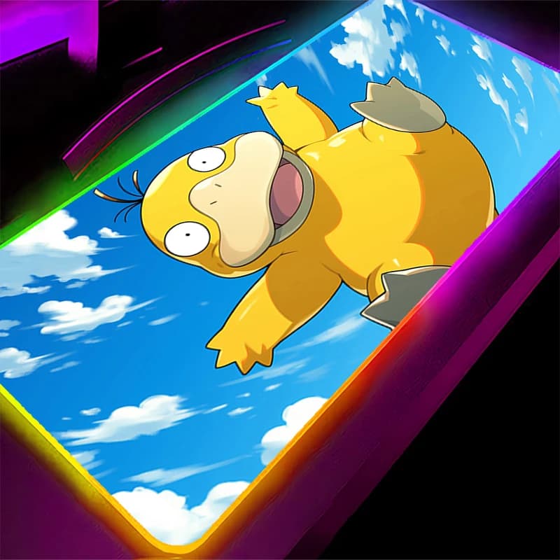 Tappetino per mouse RGB per PC Anime con bordo ricamato, tappetino LED per computer da gioco, accessori da gaming Pokemon Psyduck, tappetino da scrivania retroilluminato