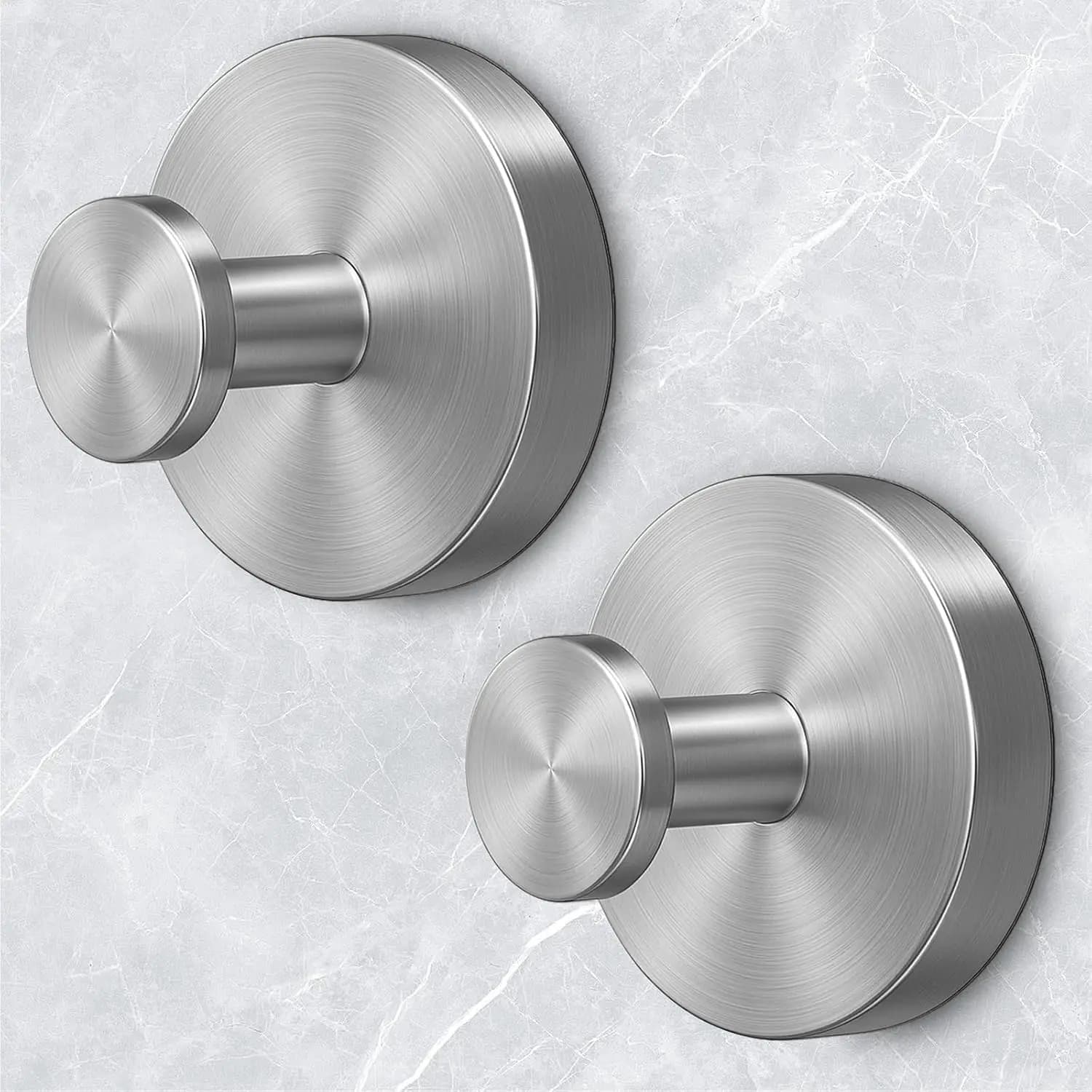 Ganci a ventosa per doccia, ganci per asciugamani rimovibili resistenti per vetro del bagno, confezione da 2, colore argento