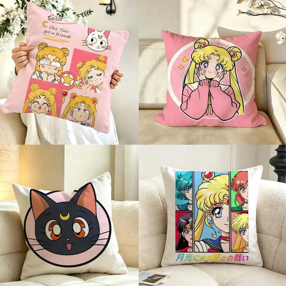 Sailor Moon Cushion Cover Pillow Case Anti-dustmite Pillowcase Silky Short Plush Sofa Cushion Cover hot