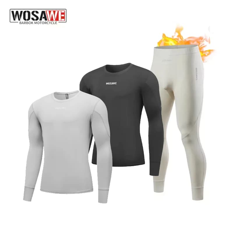 WOSAWE Intimo termico da moto a maniche lunghe invernale ad asciugatura rapida elasticizzato da uomo Intimo termico maschile strato base caldo