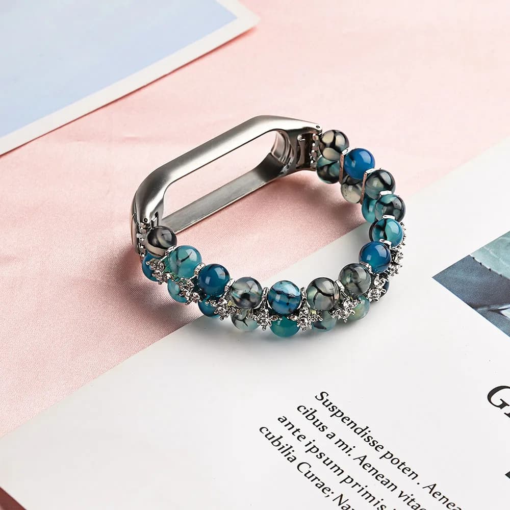 Bracciale Mi Band 8/9/10 Cinturino di ricambio Gioielli Bracciale con perline di perle per Xiaomi Mi Band 7/6/5 Cinturino Bling Elegante elastico