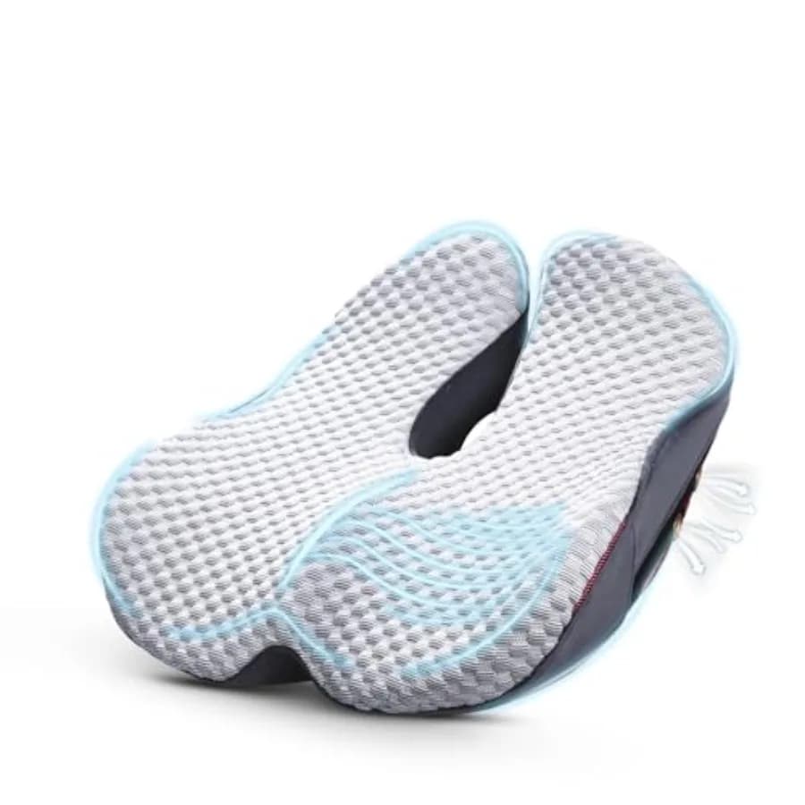 Cuscino Ergonomico Brevettato USA Anti-Pressione per Lunghe Sedute, Supporto Coccige e Fianchi, Sollievo Anteriore per Cosce, Fibra d'Aria 4D