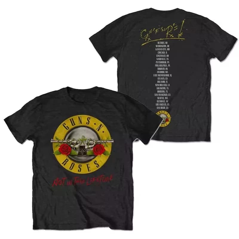 T-shirt casual estiva in cotone 100% con motivo Pistol Rose Guns N' Roses Rock Band, di lusso, da uomo e da donna