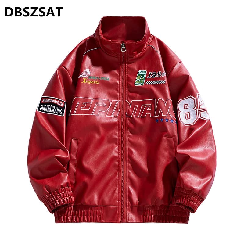 2028 Men Autumn Fur Collar New Causal Vintage Leather Jacket Coat Men Spring Fashion Motor Biker Pocket PU Leather Jacket Men