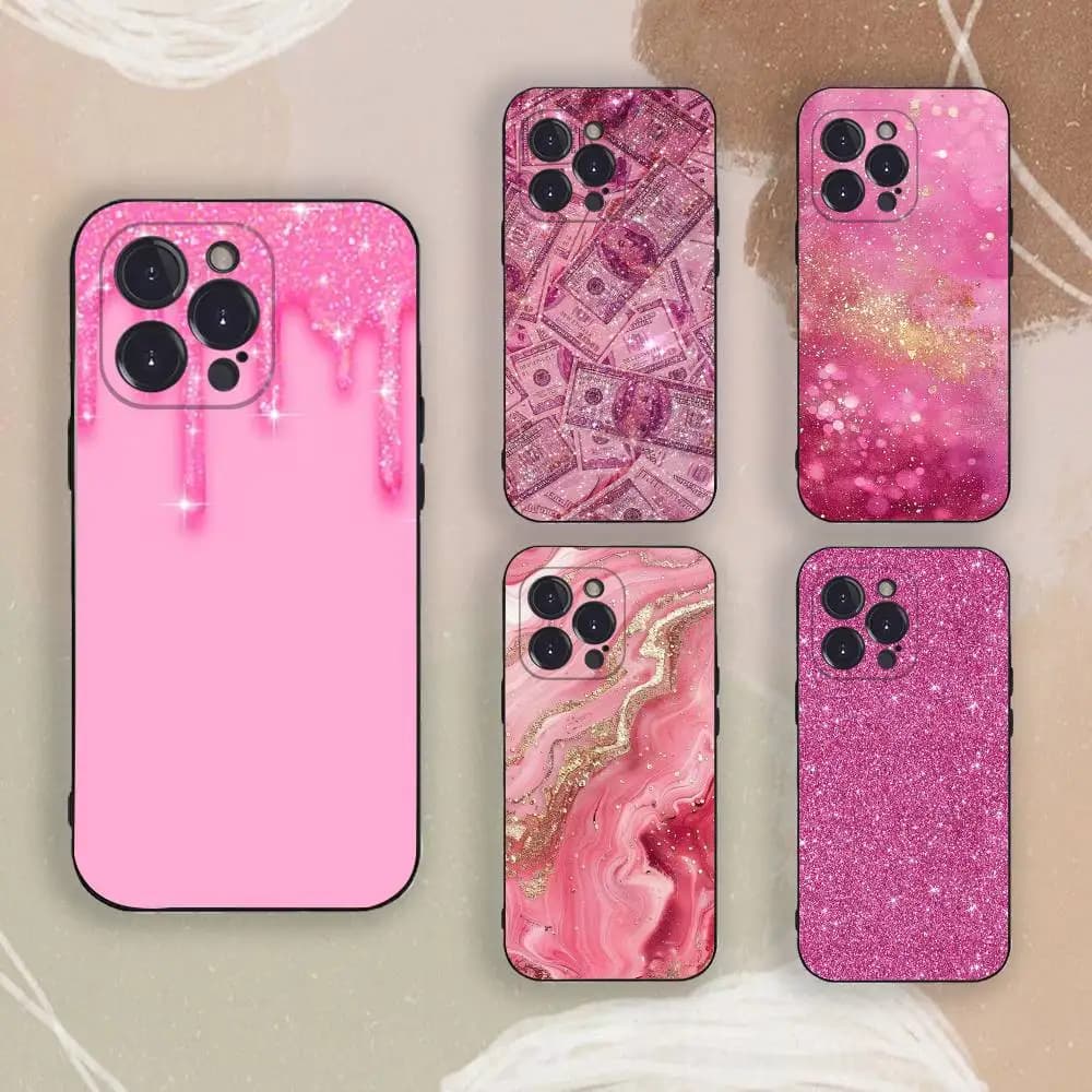 Cover Rosa Glitterata Antiurto per iPhone 17, 16, 15, 14, 13, 12, 11, Pro, X, Xs, Max, Plus