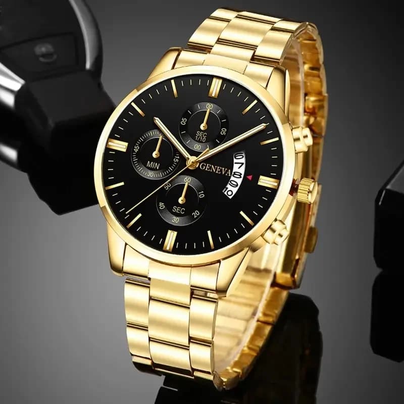 Orologio da Polso da Uomo 2023 in Acciaio Inossidabile Dorato, Lussuoso Orologio al Quarzo con Calendario, Orologi Business da Uomo, Orologio da Polso Maschile