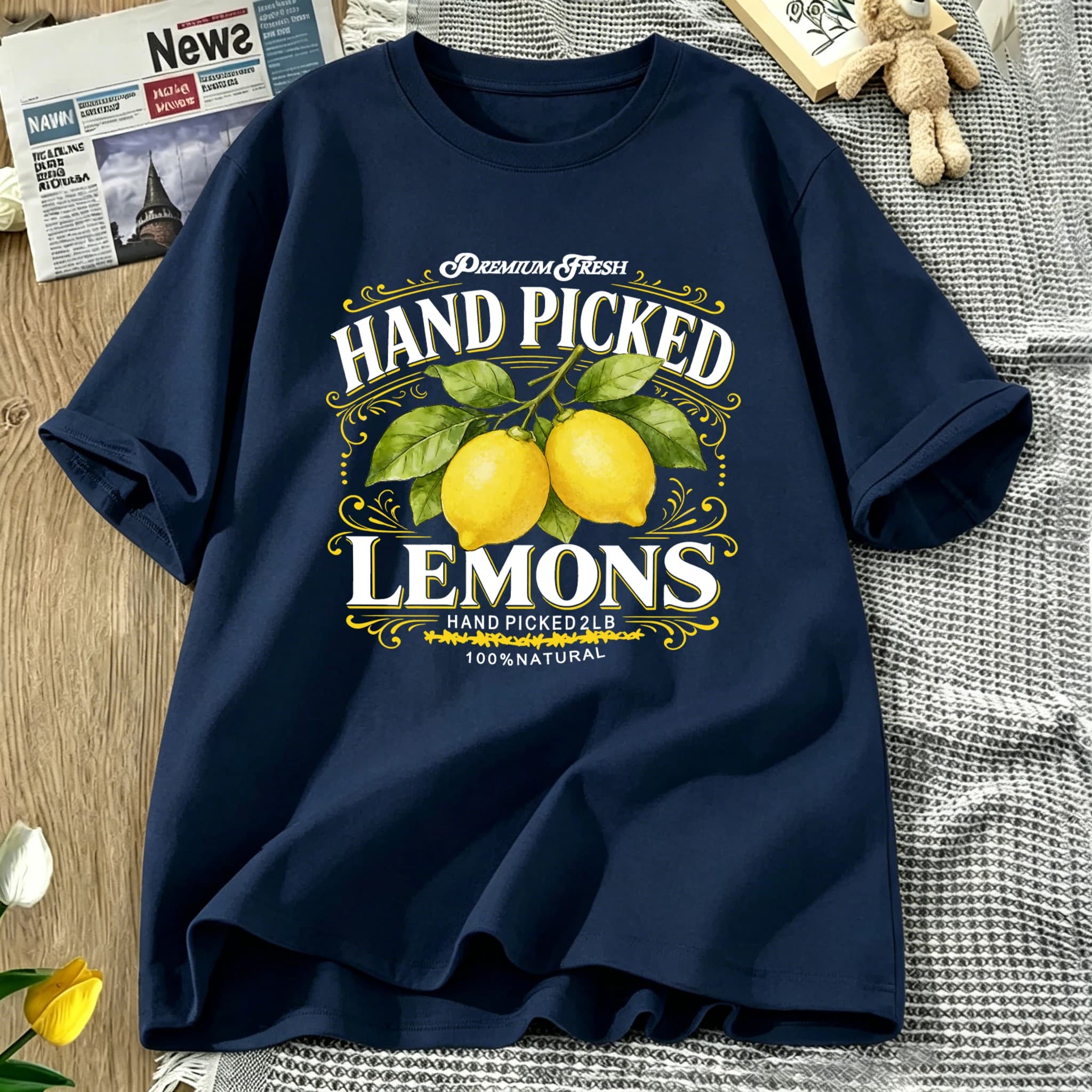 T-Shirt con Design Limoni Freschi Raccolti a Mano, Maglietta Estiva da Donna Y2K a Maniche Corte, Casual Oversize, Sportiva in Cotone con Collo Rotondo