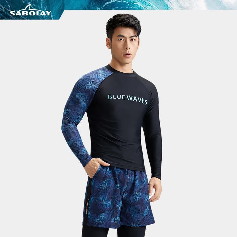 SABOLAY Costume da bagno da uomo con protezione solare divisa Tuta da surf traspirante ad asciugatura rapida Tuta da sub Abbigliamento da bagno sportivo NY23