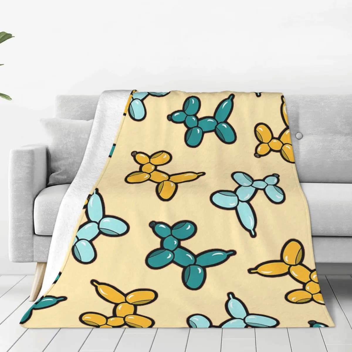 Balloon Animal Dogs Pattern In Red Blankets Soft Warm Flannel Throw Blanket Plush for Bed Living room Picnic Travel Home Sofa