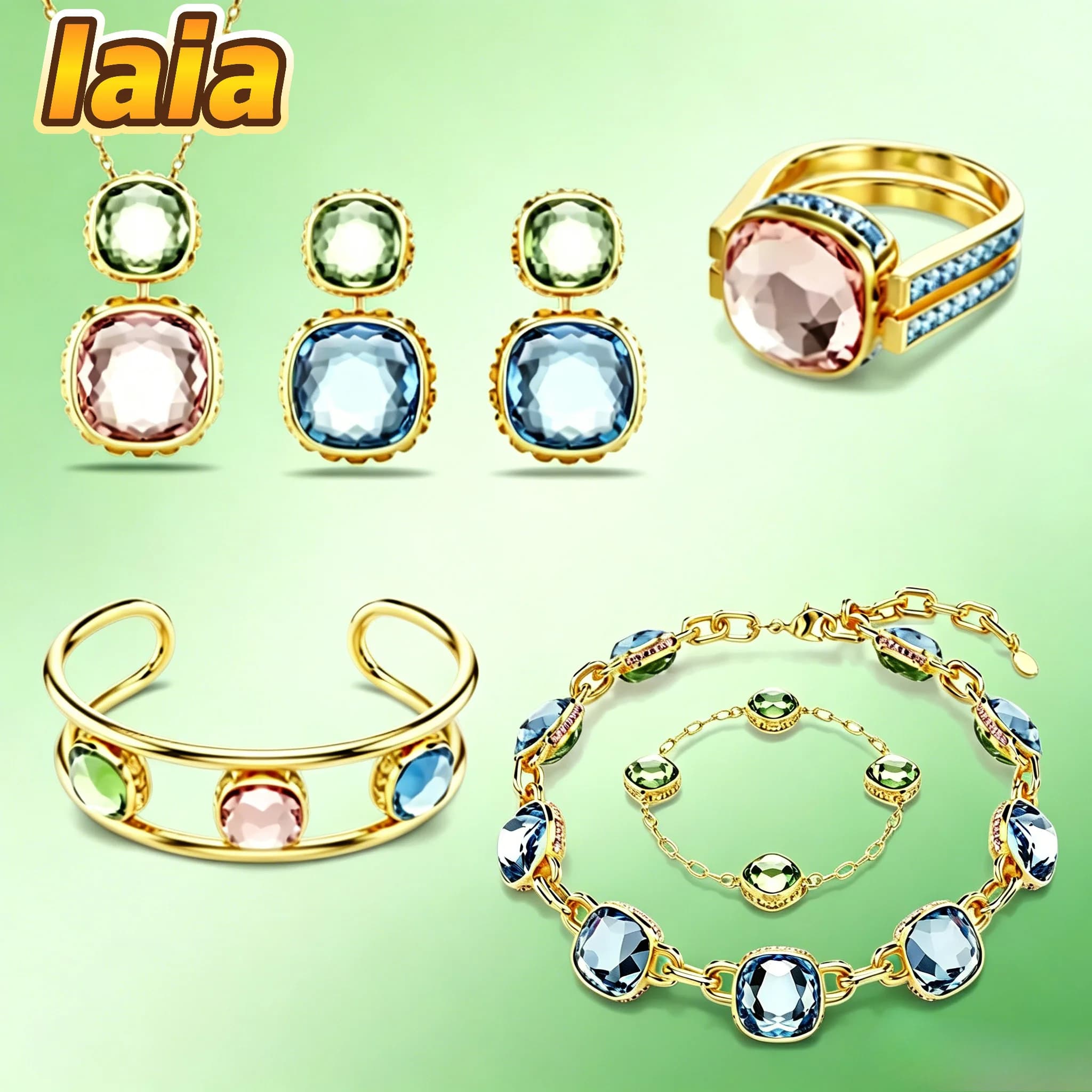 Top selling Original 2026 Fine Jewelry Set for Women Green Crystal Pink Crystal Bracelet Crystal Romantic Gift