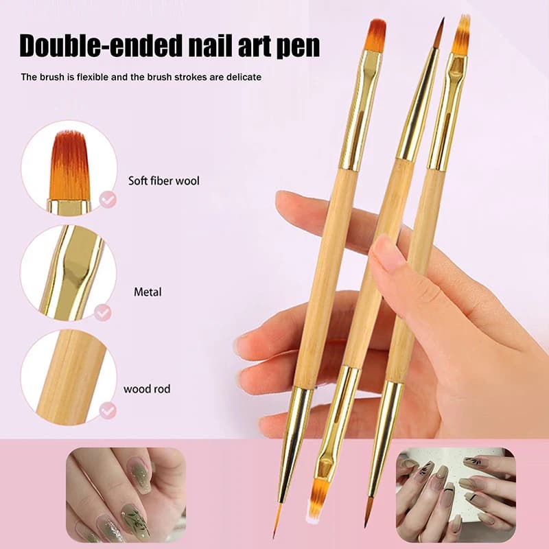 Pennello per Unghie a Doppia Punta, Penna per Sfumature, Pennello per Gel, Pennello per Fiori, Strumenti per Manicure, Pennelli per Salone di Bellezza