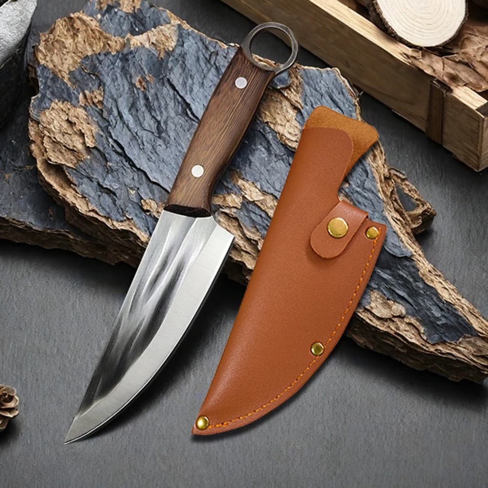 Coltello da cuoco Full Tang Coltello da pesca per barbecue con fodero Mannaia da macellaio Disosso per affettare la carne Utensile da cucina in acciaio inossidabile