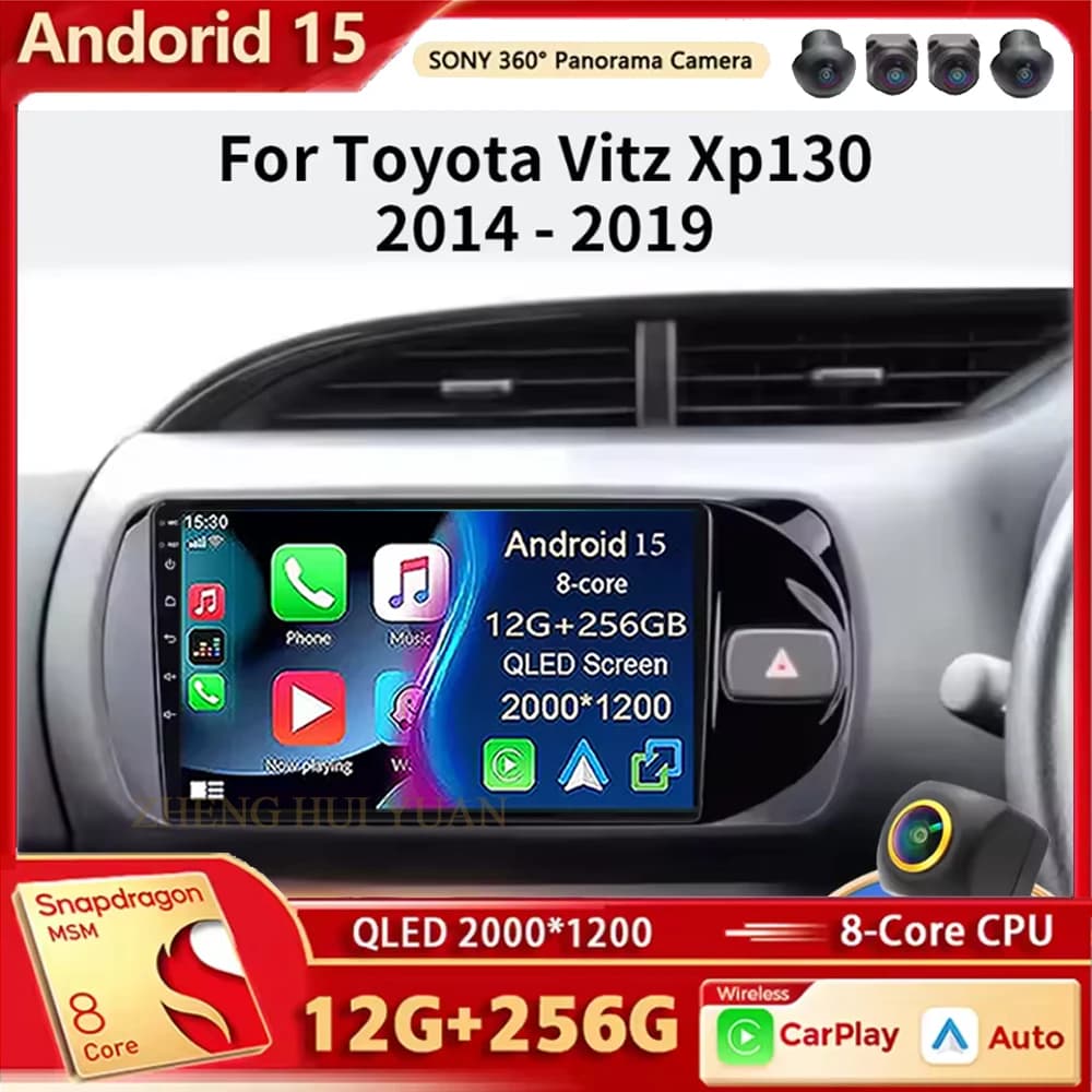 Carplay Autoradio GPS Per Toyota Vitz 3 XP130 2014 2015 2016 2020 Android 15 Auto Lettore Multimediale di Navigazione Bluetooth DSP WIF