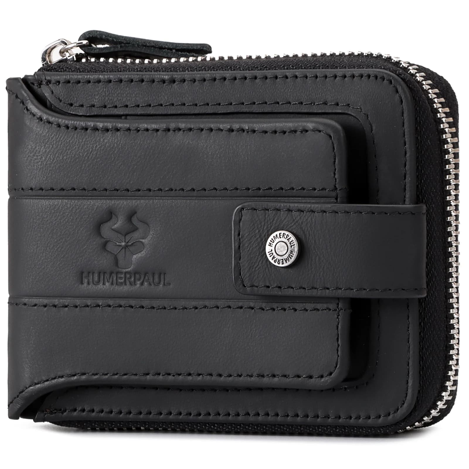 Portafoglio da uomo con catena Porta carte di credito con blocco RFID in vera pelle Tasca portamonete bifold con doppia cerniera con catena antifurto