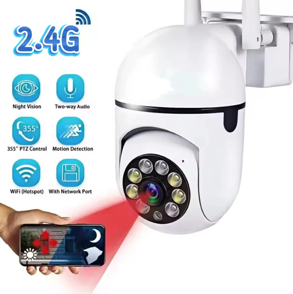 Telecamera di Sicurezza PTZ Wireless IP WiFi F-5MP con Zoom 4X, Tracciamento, Audio Bidirezionale, Visione Notturna a Colori HD, App V360PRO