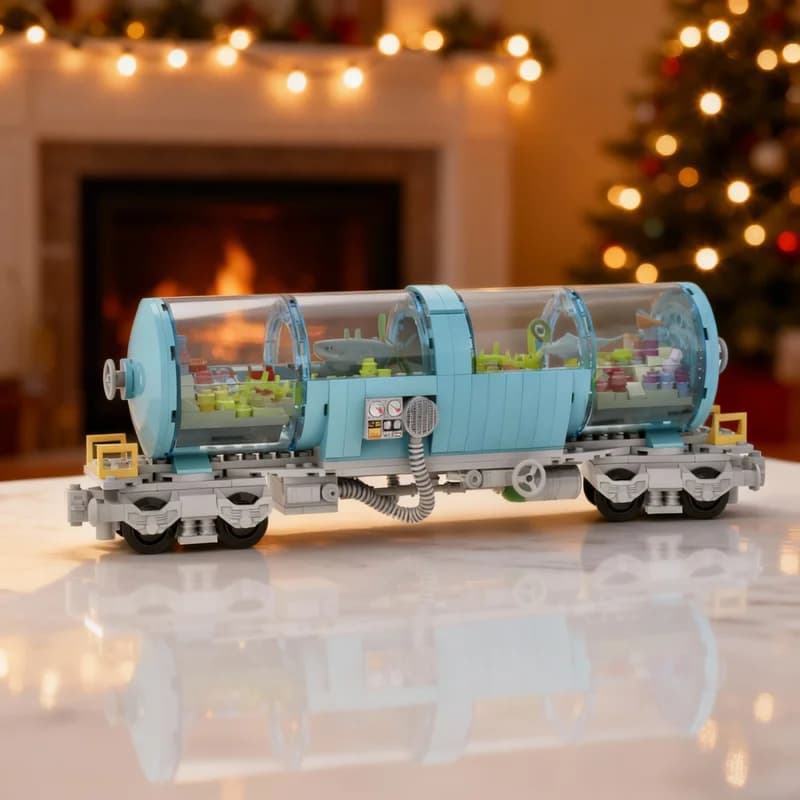 523 Pezzi MOC Acquario Treno Merci Modello di Costruzione, Regalo di Natale, Giocattolo Architettonico, Idea Creativa Fai-da-Te, Mattoncini Educativi