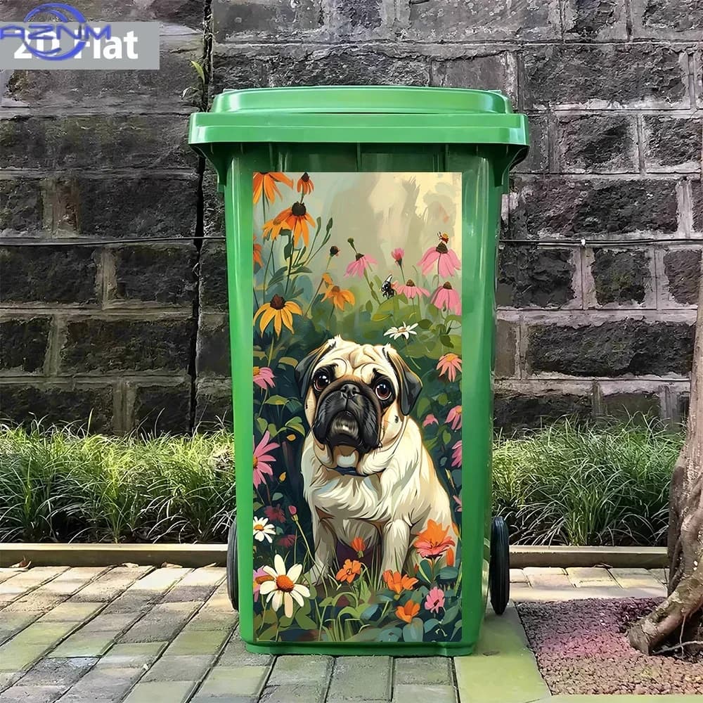 Trash Can Decor Art Sticker 2D Print Household Waste Bin Pattern Decal
