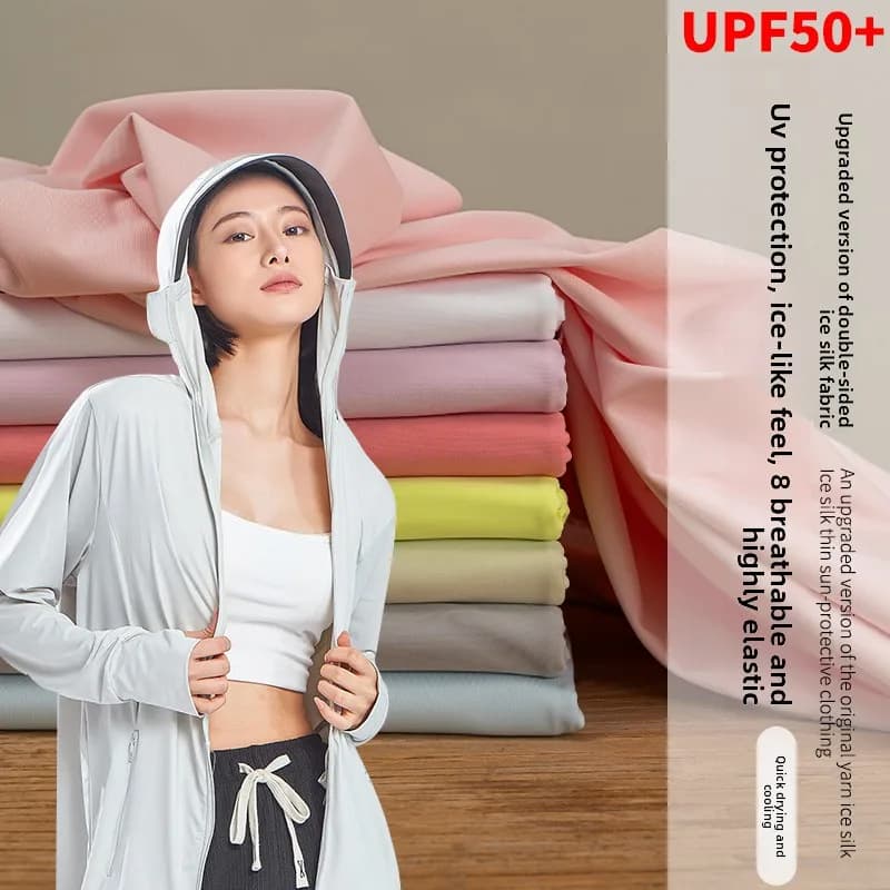 Tessuto UPF50 in Seta Ghiaccio Altamente Elastico al Metro per Protezione Solare, Traspirante e ad Asciugatura Rapida, Ideale per T-shirt e Costumi da Bagno