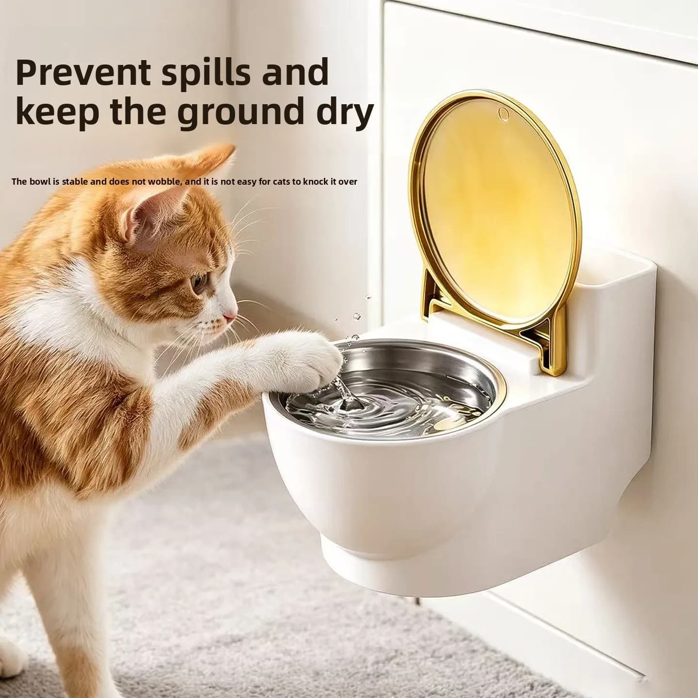 Stainless Steel Elevated Pet Bowl Toilet Shape Anti‑Tip Neck‑Protect Slow Feeder Food Water Bowl For Cats Dogs