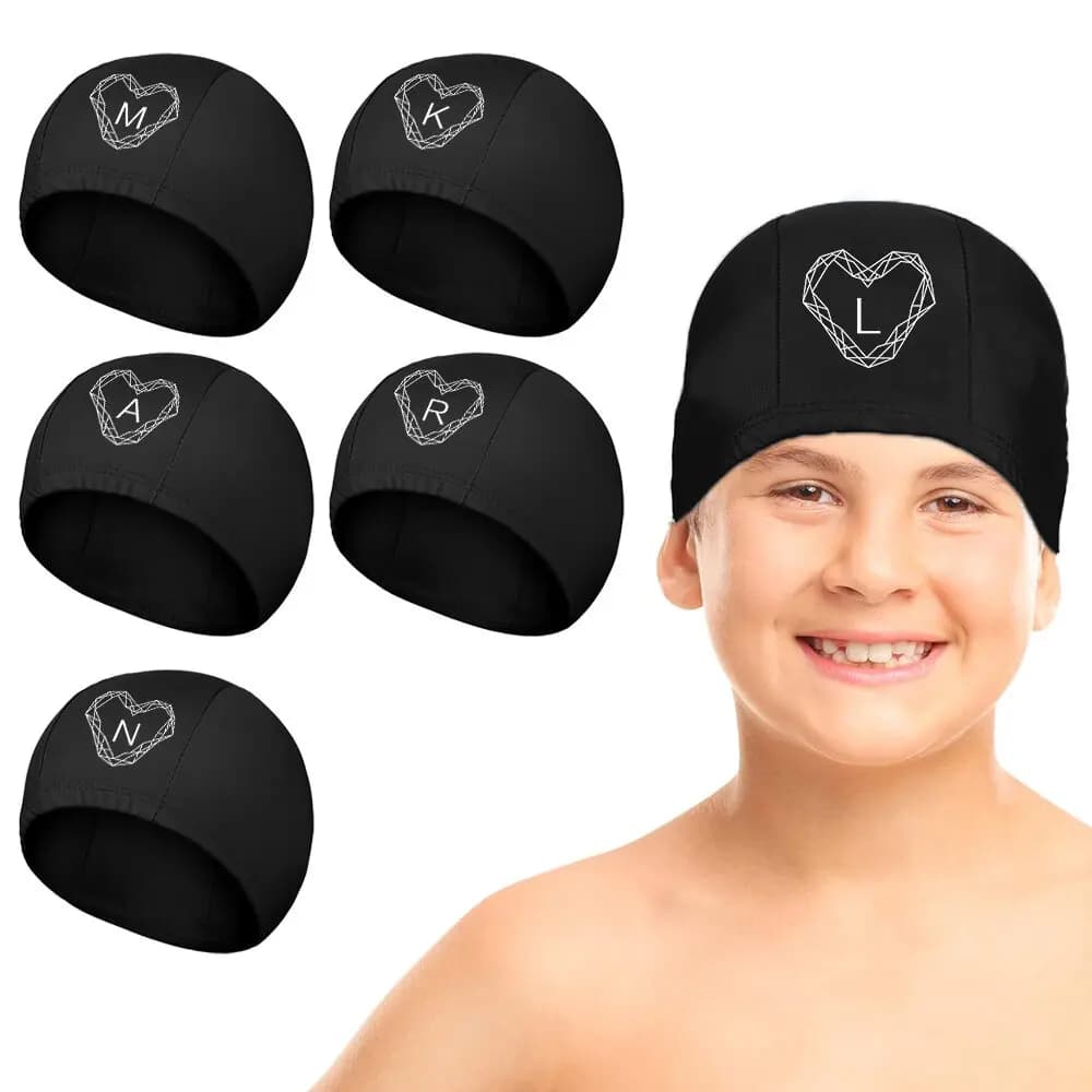 Unisex swim cap with initial pattern, ear protection, for swimming pool, underwater equipment, elastic